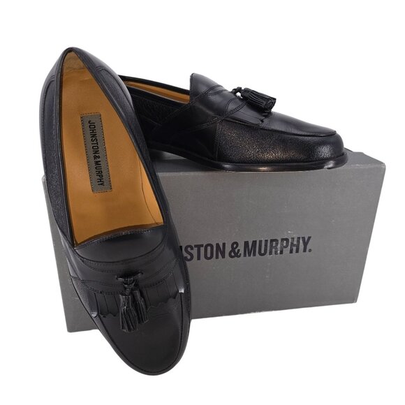 NEW Johnston & Murphy Men's size 9.5W Black Deerskin Leather Dress Shoes Loafers - Picture 1 of 16